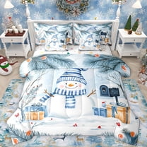 Manfei Lovely Xmas Snowman 7-Piece Twin Bedding Sets,Teens Christmas Gifts Bedding Comforter Set,Happy New Year Sheet Sets For Boys Girls,Luxury Bedroom Decor Reversible