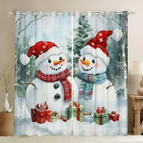 Manfei Lovely Xmas Snowman Black Out Curtains,Merry Christmas Curtains Pack of 2 (42x63 Each),White Red Bedroom Curtains For Girl Teens,Breathable Home Decor