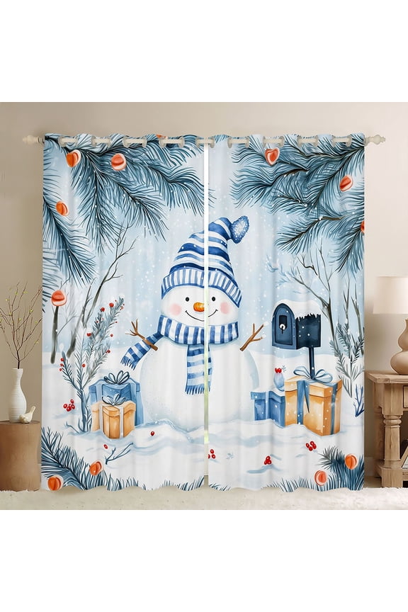 Lovely Xmas Snowman Black Out Curtains,Teens Christmas Gifts Curtains Pack of 2 (42x63 Each),Happy New Year Bedroom Curtains For Boys Girls,Luxury Bedroom Decor