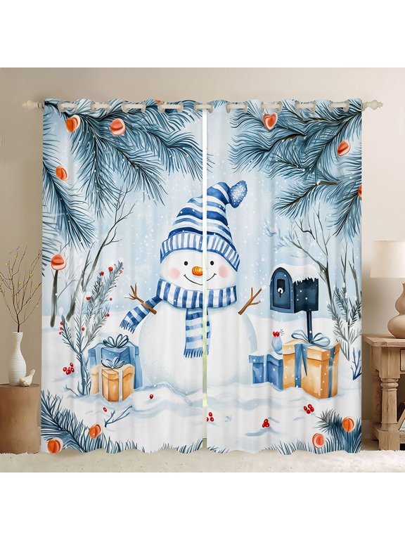 Lovely Xmas Snowman Black Out Curtains,Teens Christmas Gifts Curtains Pack of 2 (42x63 Each),Happy New Year Bedroom Curtains For Boys Girls,Luxury Bedroom Decor