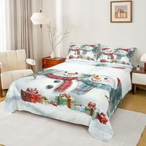Manfei Lovely Xmas Snowman Twin Sheet Sets,Merry Christmas Twin Fitted Sheet,White Red Flat Sheet For Girl Teens,Breathable Home Decor,3pcs