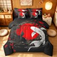 thumbnail image 1 of Manfei Lucky Koi Fish King Bedding, Japanese Blossoms Flower King Bed in a Bag, Red Black White, Black Reversible, 7-Piece, 1 of 6