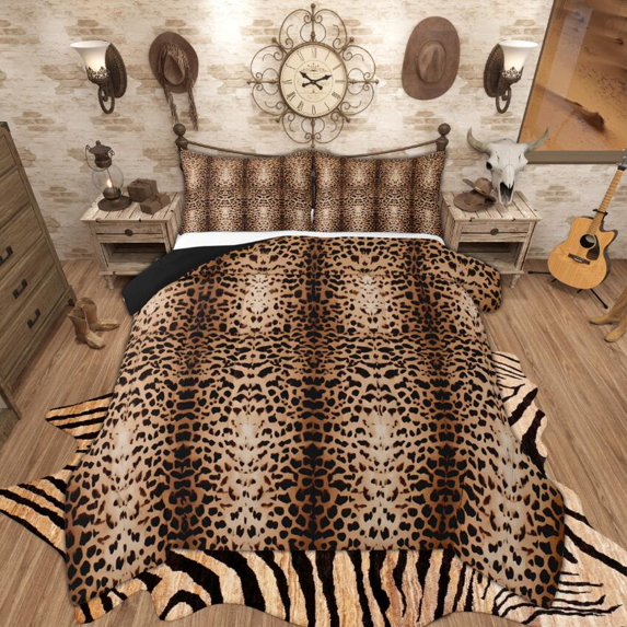 Manfei Luxury Brown Leopard Print Bedding Comforter Set, Gradient Cheetah Twin Comforter Sets, Animal Theme Bedding Set Reversible 2-Piece