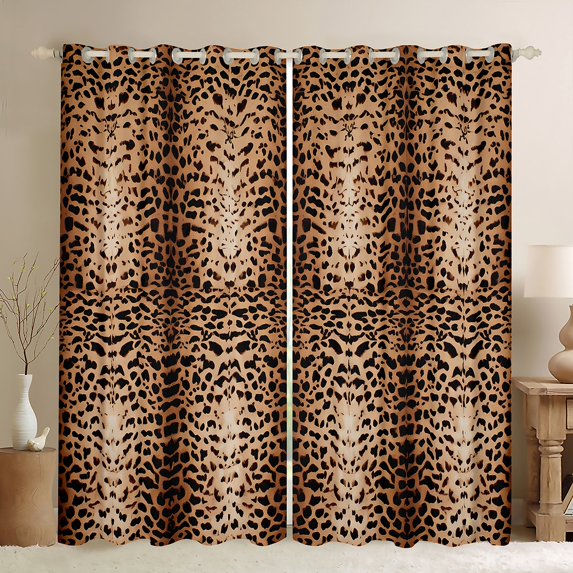 Manfei Luxury Brown Leopard Print Curtains Pack of 2 (42x84 Each), Gradient Cheetah Curtains Blackout, Animal Theme Bedroom Curtains