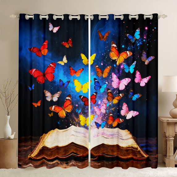Manfei Magic Butterfly Animal Curtains Pack of 2 (42x84 Each) for Teens, Vintage Western Books Curtains Blackout, Fairy Tale Style Bedroom Curtains, Window Curtains Decor