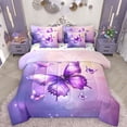 thumbnail image 1 of Manfei Magic Glitter Butterfly 7 Pieces Bedding Comforter Set for Teen, Romantic Cartoon Full Bedding Set, Kawaii Purple Animal Reversible Fitted Sheet Flat Sheet, Luxury Bedroom Decor, 1 of 8