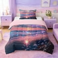 thumbnail image 1 of Manfei Magical Beach Rainbow Sunrise Wave Twin Comforter Sets for Girls, Coastal Fantasy Print Bedding Set, Pink Reversible 2 Pieces, 1 Comforter and 1 Pillowcase, 1 of 6