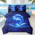 thumbnail image 1 of Manfei Magical Blue Moon Dolphin Bedding Comforter Set for Kids Boys and Girls, Romantic Coastal Print Full Bedding Set, Black Reversible 7pcs, 1 of 6