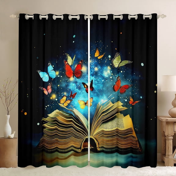 Manfei Magical Books Child Black Out Curtains, Fairy Tale Butterfly Curtains Pack of 2 (42x63 Each), Glitter Dreamy Galaxy Bedroom Curtains, Living Room Curtains Decor