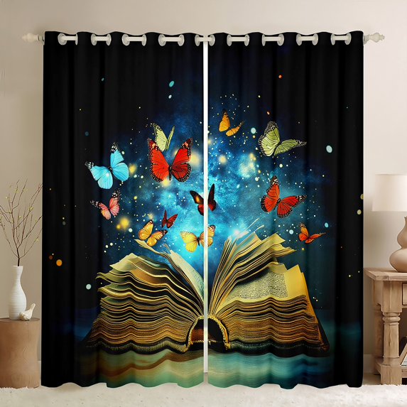 Manfei Magical Books Child Black Out Curtains, Fairy Tale Butterfly Curtains Pack of 2 (42x63 Each), Glitter Dreamy Galaxy Bedroom Curtains, Living Room Curtains Decor