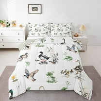 Manfei Mallard Duck 2pcs Bedding Comforter Set,Floral Lotus Twin Comforter Sets,Rustic Animal Breathable Bedding Set,Microfiber Flower Bedroom Decoration,Reversible