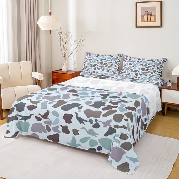 Manfei Mallard Duck 4-Piece Full Size Sheets,Abstract Camouflage Bed Sheets,Animal Wildlife Lightweight Sheet Sets,Farmhouse Room Decor