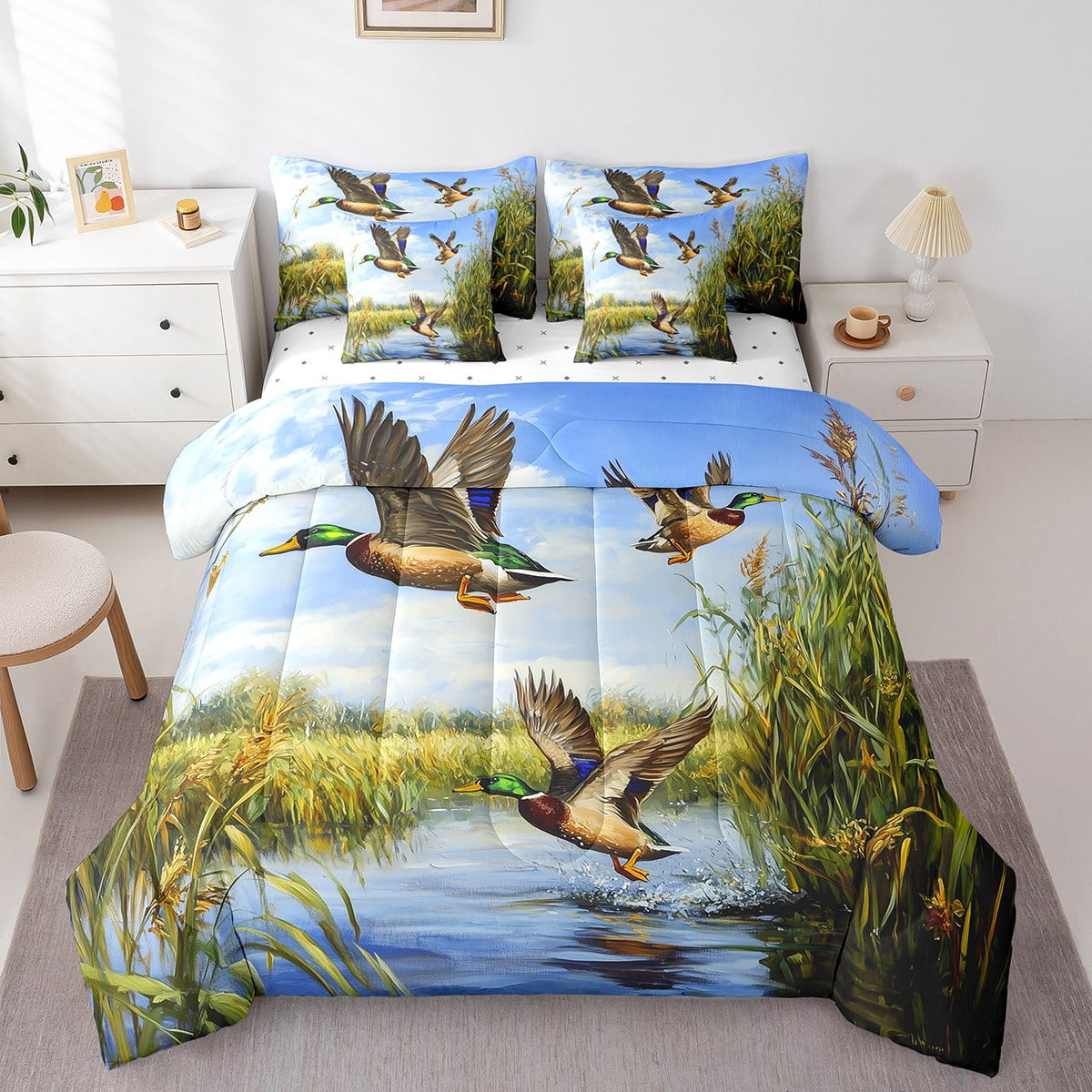 Manfei Mallard Duck 7pcs Bedding Comforter Set,Rustic Cabin Queen ...