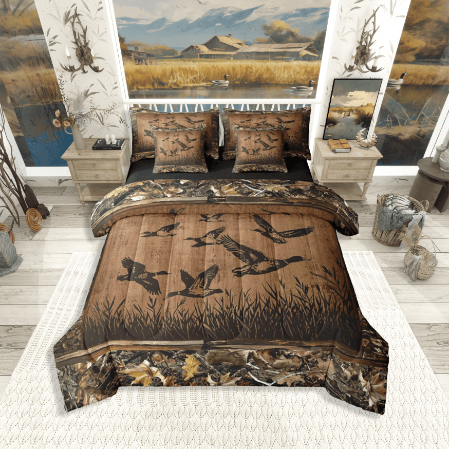 Manfei Mallard Duck 7pcs Twin Bedding Set - Cabin Vintage Hunting Fishing Style