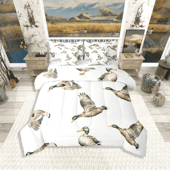 Manfei Mallard Duck 7pcs Twin Bedding Set - Hunting & Fishing Wildlife Animal Style