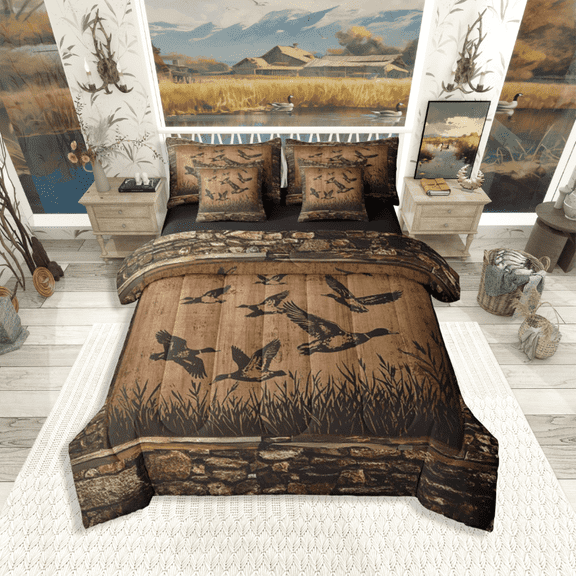 Manfei Mallard Duck 7pcs Twin Bedding Set - Vintage Cabin Hunting Fishing Style