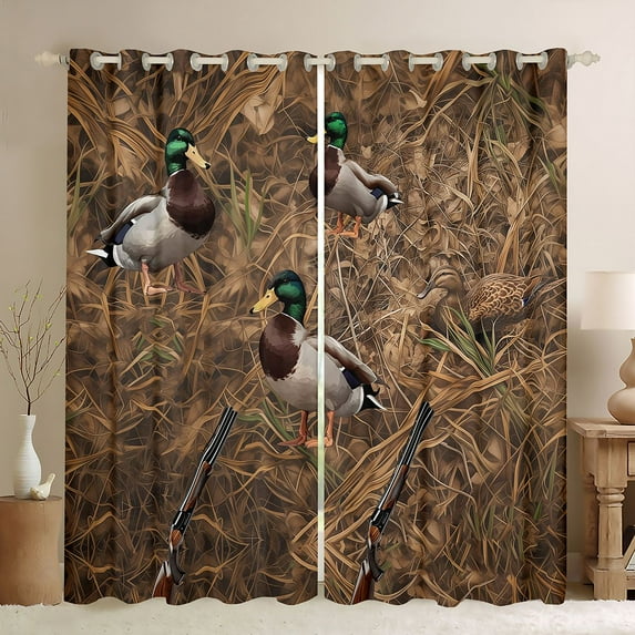 Manfei Mallard Duck Black Out Curtains,Rustic Farmhouse Cabin Curtains Pack of 2 (42x63 Each),Fishing And Hunting Bedroom Curtains For Men Women,Microfiber Bedroom Decor