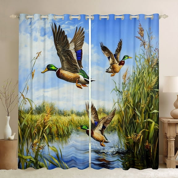 Manfei Mallard Duck Black Out Curtains,Rustic Cabin Curtains Pack of 2 (42x63 Each),Botanical Plants Bedroom Curtains,Animal Room Decor