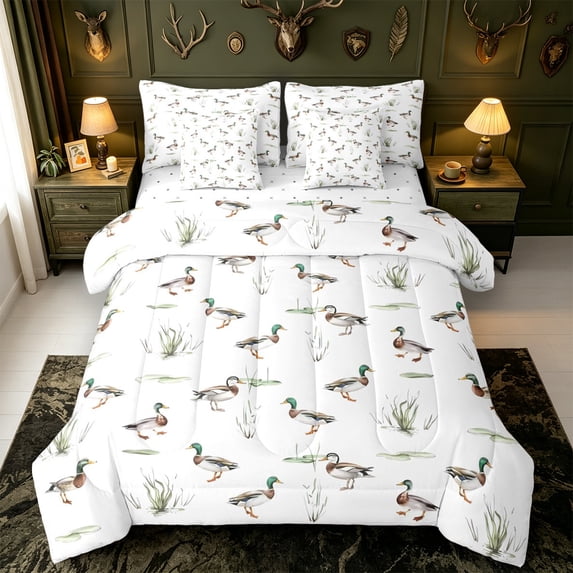 Manfei Mallard Duck Pattern 7 Pieces Full Size Bedding Sets,Farmhouse Animal Full Size Bed in a Bag