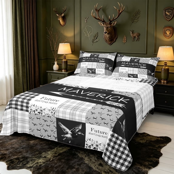 Manfei Mallard Duck Pattern King Sheets,Farmhouse Waterfowl Bedding,4pcs,1 Flat Sheet,1 Fitted Sheet and 2 Pillowcases