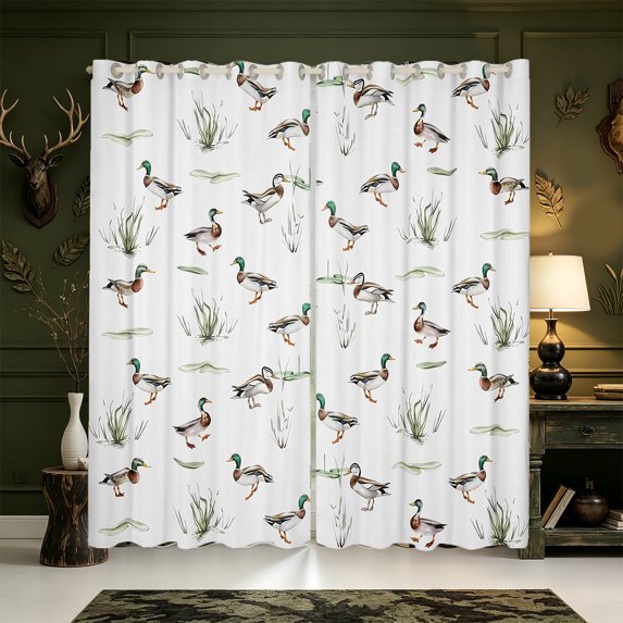 Manfei Mallard Duck Pattern Kitchen Curtains,Farmhouse Animal Black Out Curtains Pack of 2 (42x63 Each)