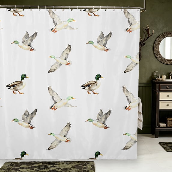 Manfei Mallard Duck Print Shower Curtain 72Wx78L,Rustic Animal Bath Curtain