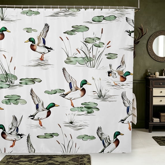 Manfei Mallard Duck Print Shower Curtain 72Wx84L,Farmhouse Animal Bathroom Shower Curtain