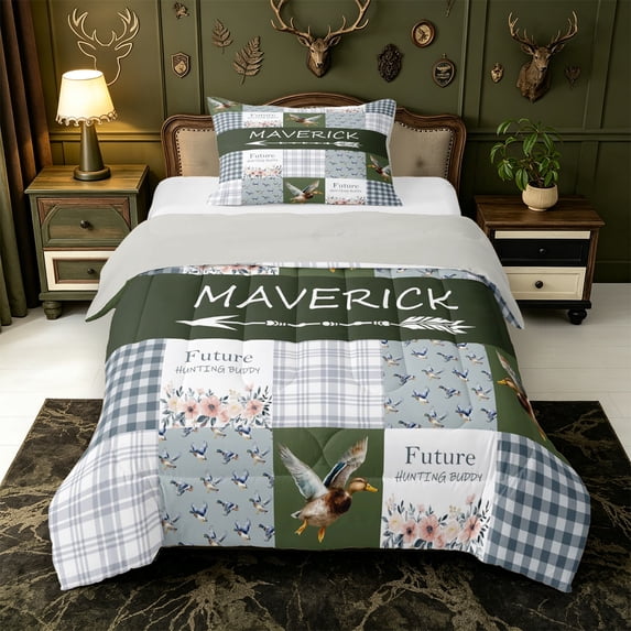 Manfei Mallard Duck Print Twin Comforter Sets,Farmhouse Waterfowl Bedding Set,Light Gray Reversible,2 Pieces,1 Comforter and 1 Pillowcase