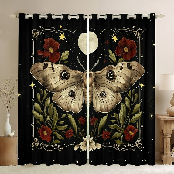 Manfei Mandala Tribal Moth Blackout Curtains Set of 2 (52x84 Each) for Teen, Boho Butterfly Window Curtains, Mystic Moon Galaxy Curtains and Drapes, Living Room Curtains Decor