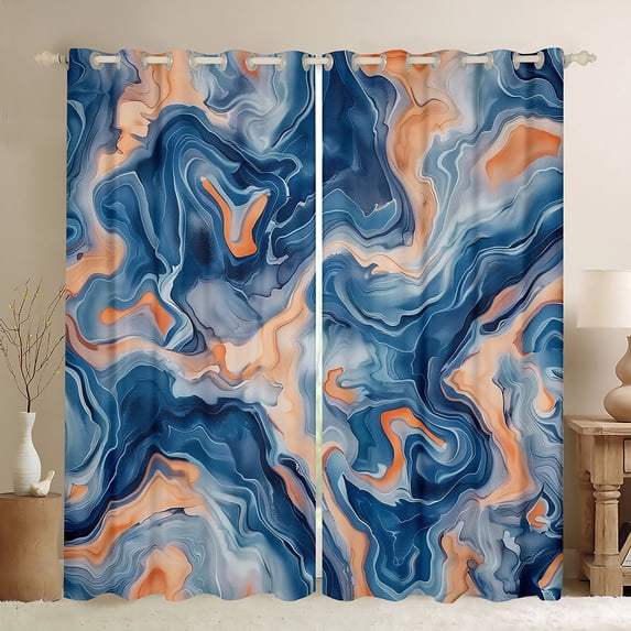 Manfei Marble Abstract Blackout Curtains Set of 2 (52x84 Each), Blue Orange Stripes Ombre Window Curtains, Marbling Artwork Curtains and Drapes, Curtains and Drapes Room Decor