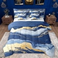 thumbnail image 1 of Manfei Marble Texrure Print 7pcs Bedding Comforter Set,Fulid Striped Artistic Queen Bedding Sets,Blue Gold Queen Sheet Sets For Girls Boys,Super Cozy Room Decor Reversible, 1 of 8