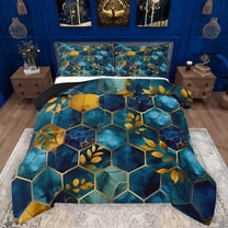 Manfei Marble Texture Road Bedding Comforter Set,Modern Geometric Honeycomb Twin Comforter Sets,Gold Leaves Bedding Set For Girls Kids,Super Cozy Room Decor Reversible,2pcs