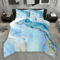 Manfei Marble Texture Road Bedding Comforter Set,Modern Minimalist Artistic Twin Comforter Sets,Blue Gold Ombre Bedding Set For Adults,Microfiber Room Decoration Reversible,2-Piece