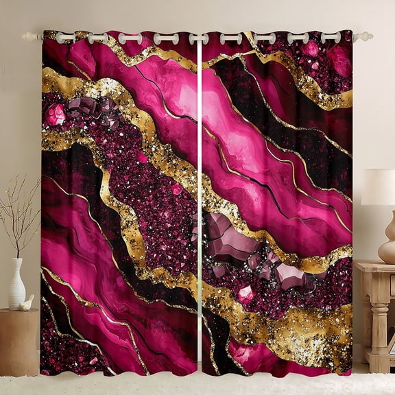 Manfei Marble Texture Road Blackout Curtains Set of 2 (52x84 Each),Pink Black Gold Window Curtains,Modern Fluid Art Curtains and Drapes For Girl,Microfiber Room Decoration