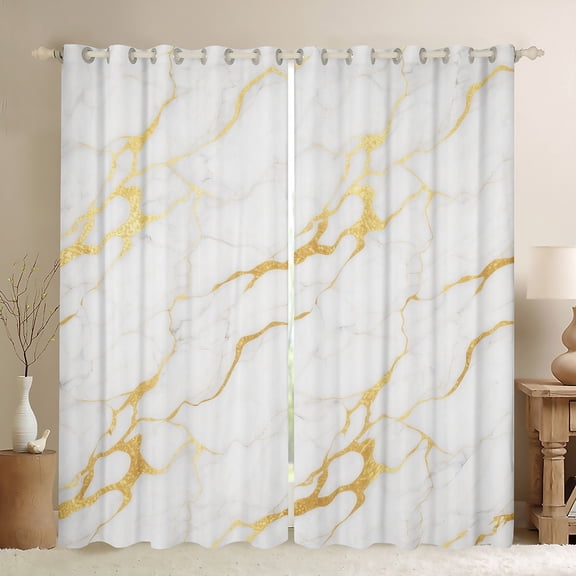 Manfei Marble Texture Road Blackout Curtains Set of 2 (52x84 Each),White Gold Window Curtains,Modern Aesthetic Art Curtains and Drapes For Girl,Microfiber Room Decoration