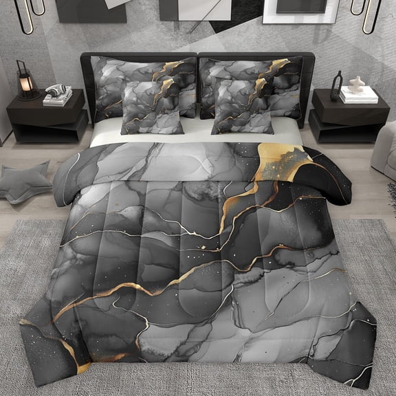 Manfei Marble Watercolor Bedding Comforter Set 7-Piece for Boys Girls,Stone Pattern King Bedding Sets,Abstract Gradient Ultra Soft Bed Sheets,Lightweight Room Decor,Reversible