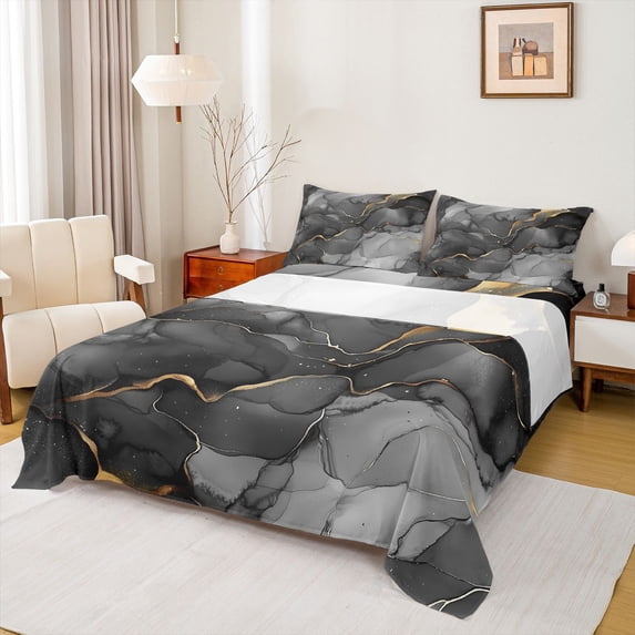 Manfei Marble Watercolor Full Size Sheets 4-Piece for Boys Girls,Stone Pattern Breathable Bed Sheets,Abstract Gradient Lightweight Sheet Sets,Lightweight Room Decor