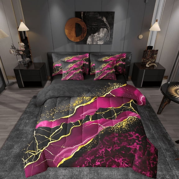 Manfei Marbling Crack 7-Piece Bedding Comforter Set,Watercolor Artwork King Bedding Sets,Stone Pattern Ultra Soft Bed Sheets,Ultra Soft Abstract Home Decor,Reversible