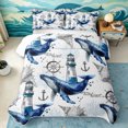 thumbnail image 1 of Manfei Marine Whale Twin Quilt Set, Nautical Anchor Lighthouse Twin Coverlet Set, White Blue, 2pcs, 1 Bedspread and 1 Pillowcase, 1 of 7