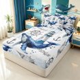 thumbnail image 1 of Manfei Marine Whale Zipper Twin Comforter Sets with Fitted Sheet and 2 Pillowcases, Nautical Anchor Lighthouse Zipper Bedding Set, White Blue, Blue Reversible, 4pcs, 1 of 7