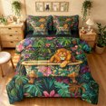 thumbnail image 1 of Manfei Maximalism Lion Full Size Bedding Sets, Tribal Palm Leaf Full Size Bed in a Bag, Dark Green Brown, Black Reversible, 7-Piece, 1 of 6