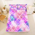 thumbnail image 1 of Manfei Mermaid Scale Fitted Sheet Full, Ink Sealife Bed Set, Purple Pink, 3 Pieces, 1 Fitted Sheet and 2 Pillowcases, 1 of 6