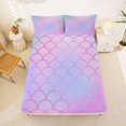 thumbnail image 1 of Manfei Mermaid Scale Fitted Sheet Queen, Dreamy Gradient Shell Bedding, Pink Lavender, 3 Pieces, 1 Fitted Sheet and 2 Pillowcases, 1 of 6