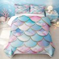 thumbnail image 1 of Manfei Mermaid Scale Twin Quilt Set, Dreamy Ocean Princess Twin Coverlet Set, Blue Pink, 2-Piece, 1 Bedspread and 1 Pillowcase, 1 of 7