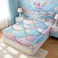 thumbnail image 1 of Manfei Mermaid Scale Zipper Full Size Comforter Sets with Fitted Sheet and 2 Pillowcases, Dreamy Ocean Princess Zipper Bedding Set, Blue Pink, Polkadot Reversible, 4-Piece, 1 of 7