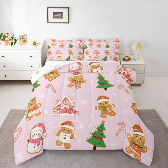 Manfei Merry Christmas 3-Piece Full Size Comforter Sets,Happy Christmas Bedding Comforter Set,Festival Xmas Lightweight Bedding Sets,Lightweight Cartoon Room Decor,Reversible