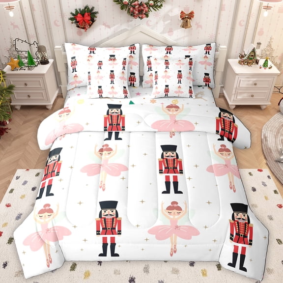 Manfei Merry Christmas 7-Piece Bedding Comforter Set,Nutcracker Soldier King Bedding Sets,Kawaii Ballet Girls Bed Sheets For Teens,Microfiber Bedroom Decor Reversible