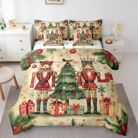 Manfei Merry Christmas 7-Piece Bedding Comforter Set,Retro Nutcracker Soldier King Bedding Sets,Kids Xmas Gifts Bed Sheets For Child,Breathable Home Decor Reversible