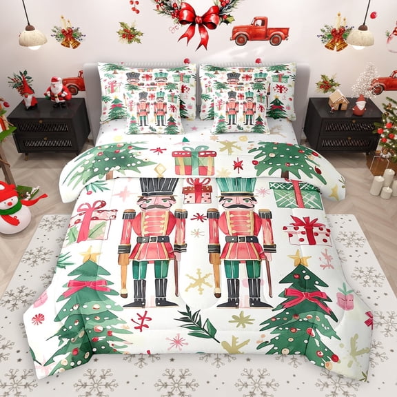 Manfei Merry Christmas 7-Piece Bedding Comforter Set,Xmas Nutcracker Soldier King Bedding Sets,Chic Xmas Tree Bed Sheets For Child,Breathable Home Decor Reversible