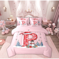 thumbnail image 1 of Manfei Merry Christmas Bedding Comforter Set 7 Pieces for Girls, Initial Letter P Full Bedding Set, Snowflake Snowman Reversible Fitted Sheet Flat Sheet, Breathable Home Decor, 1 of 8